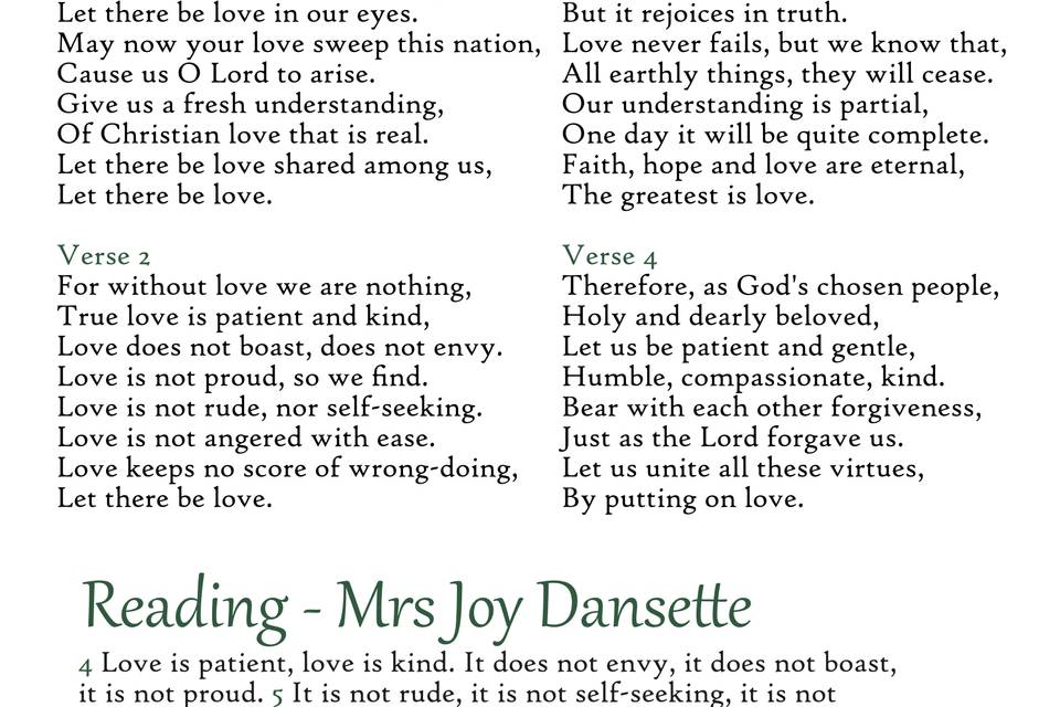 Order of service example