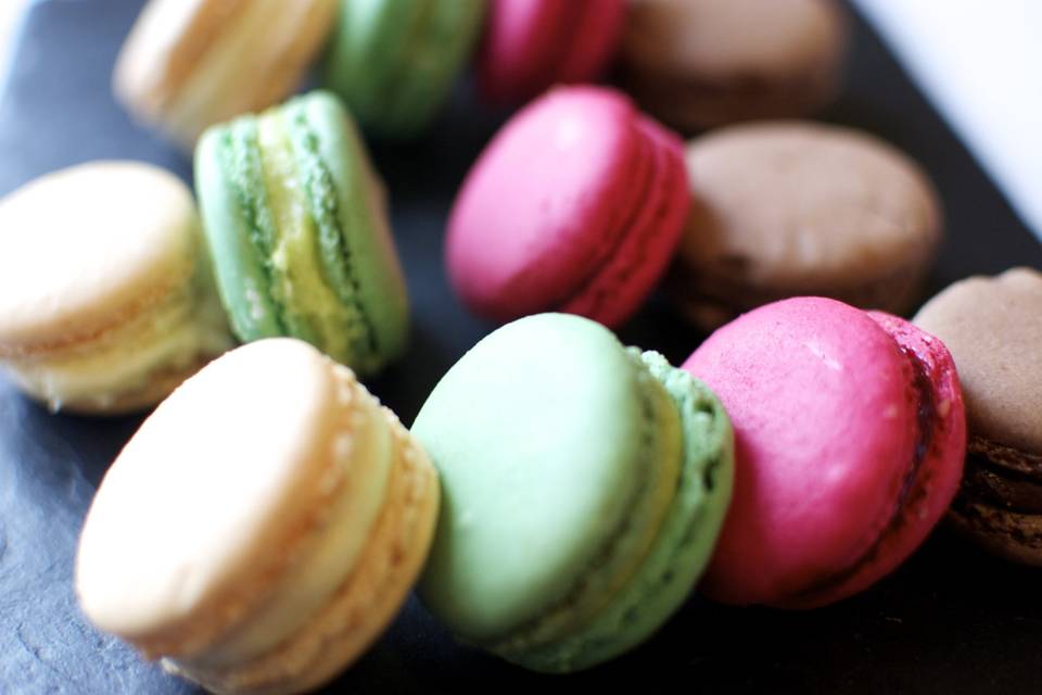 Our chocolate, vanilla, raspberry and pistachio macarons