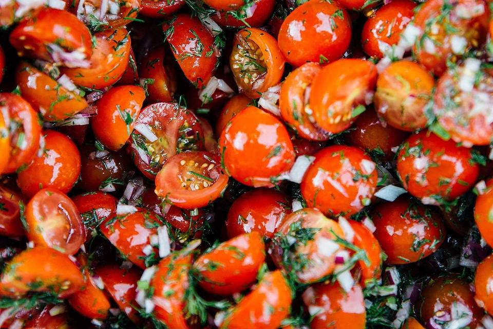 Our cherry tomato, red onion and dill salad