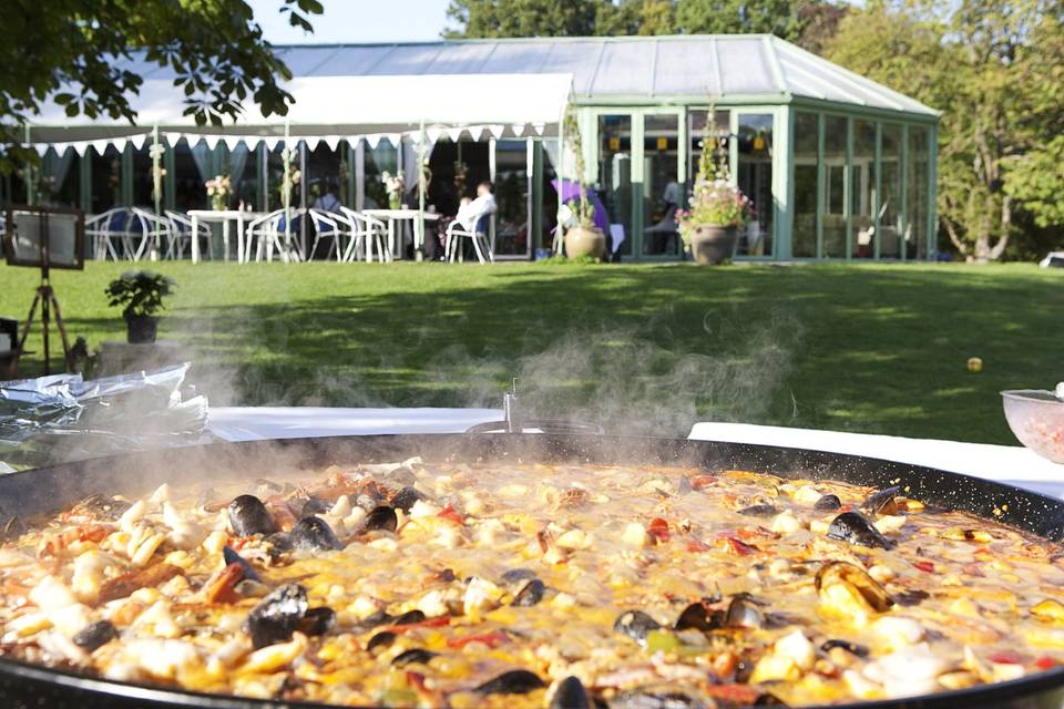 One of four paellas for 180 guests at Ridge Farm