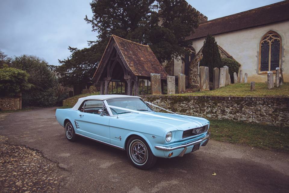 Blue Mustang convertible 1966