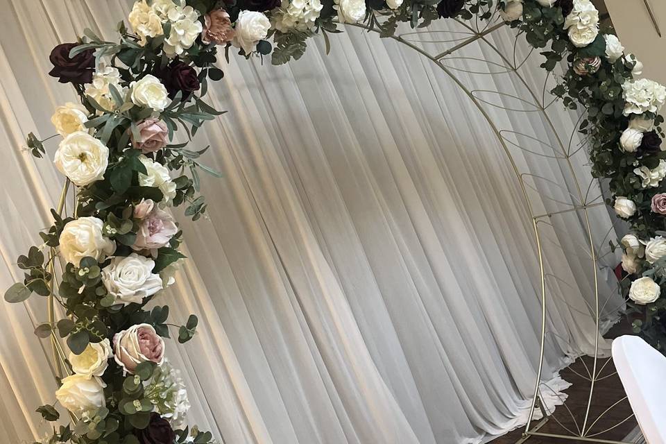 Burgundy and blush halo arch