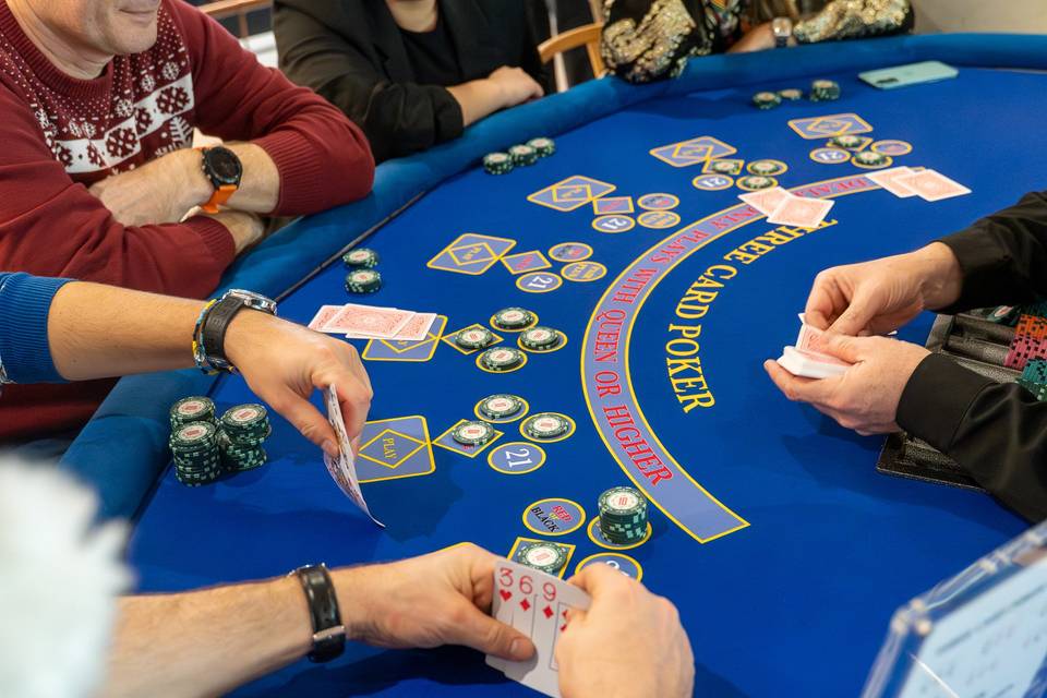 Cards in play, chips stacked