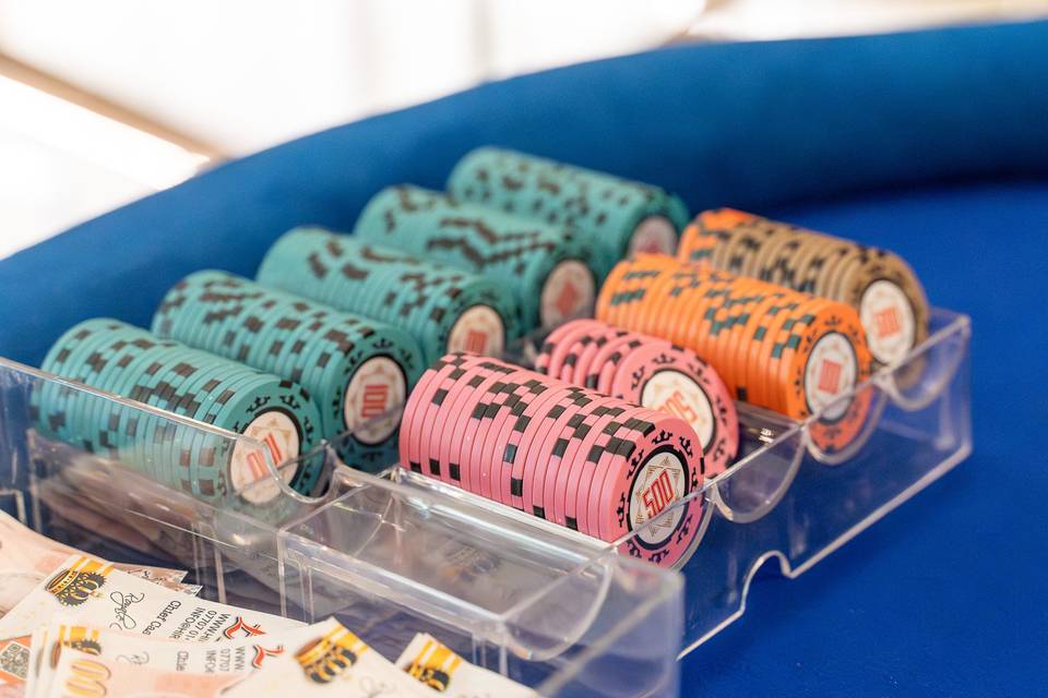 Casino chips in neat racks