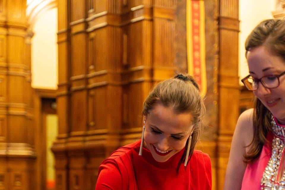 Lady in red places her bet