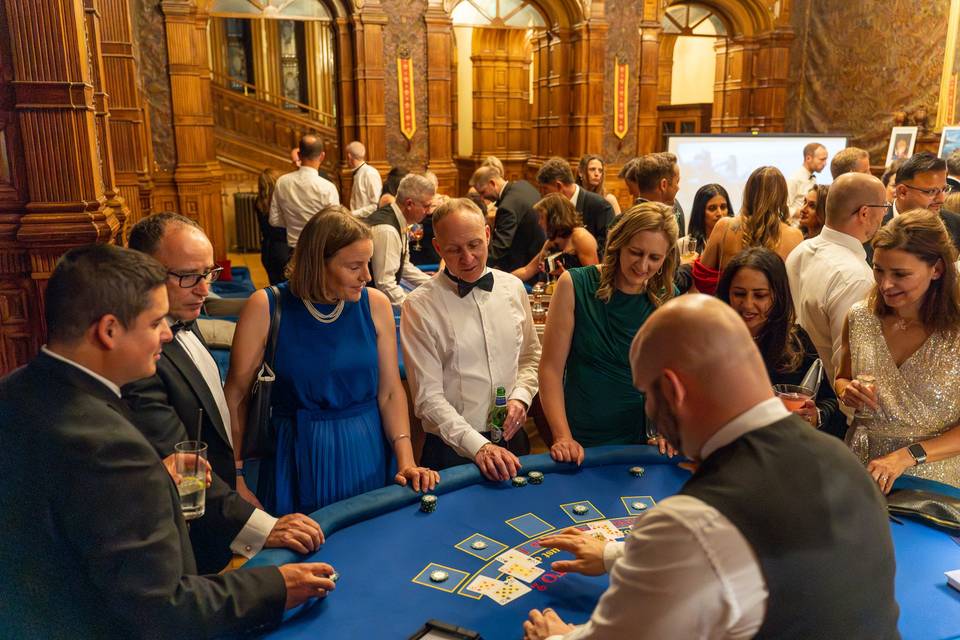 Packed venue around tables