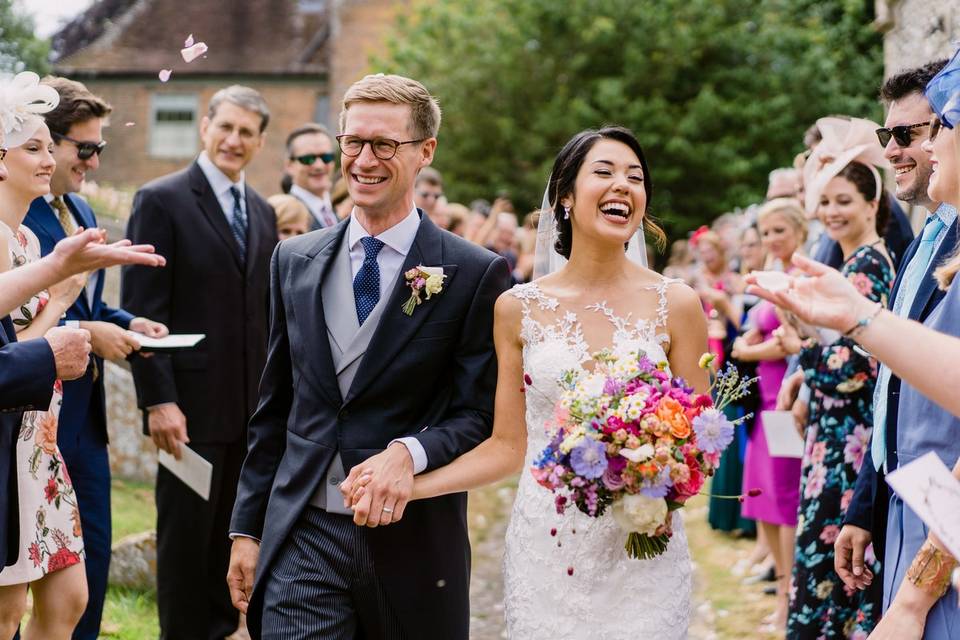 Confetti shot outside church