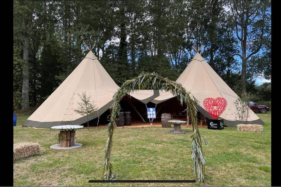 Two tipi set-up for 130 guests