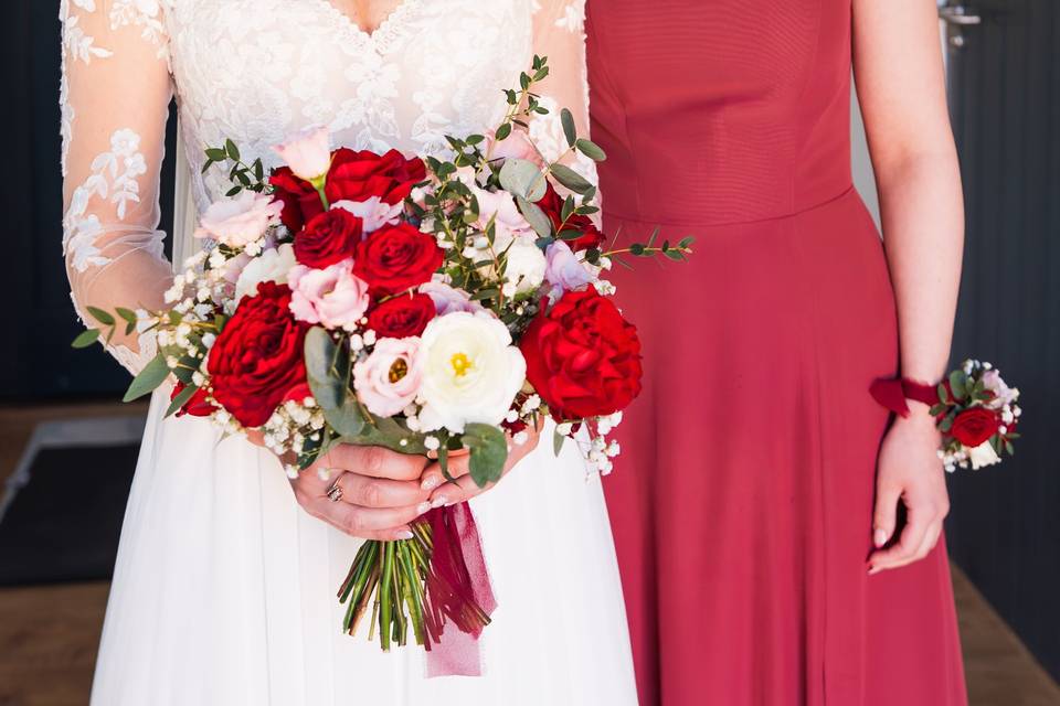 Bride and bridesmaid