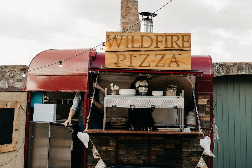 Food truck in courtyard