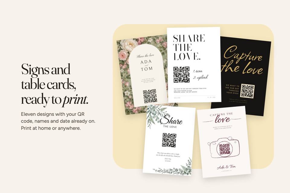 Signs and table cards to print
