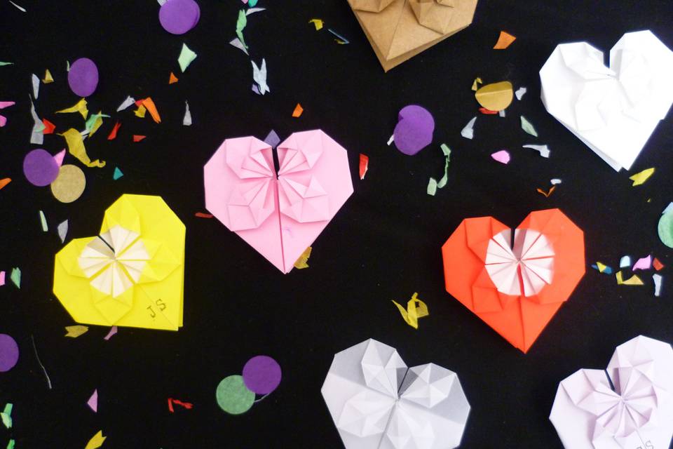 Mini origami paper hearts