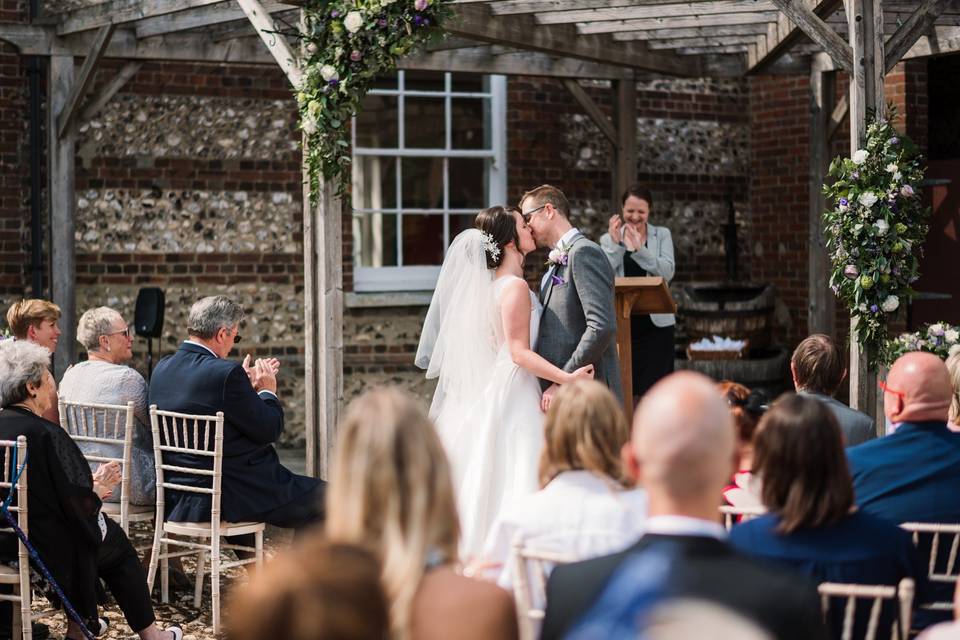 Newlyweds kiss