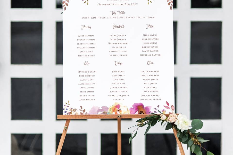 Floral wedding table plan