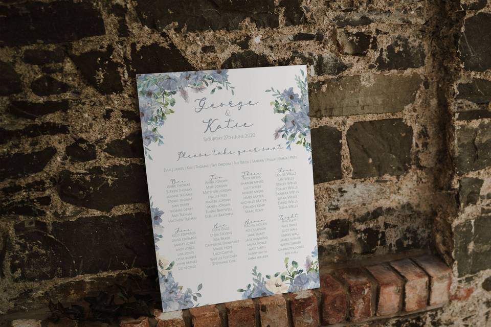 Dusty blue wedding table plan