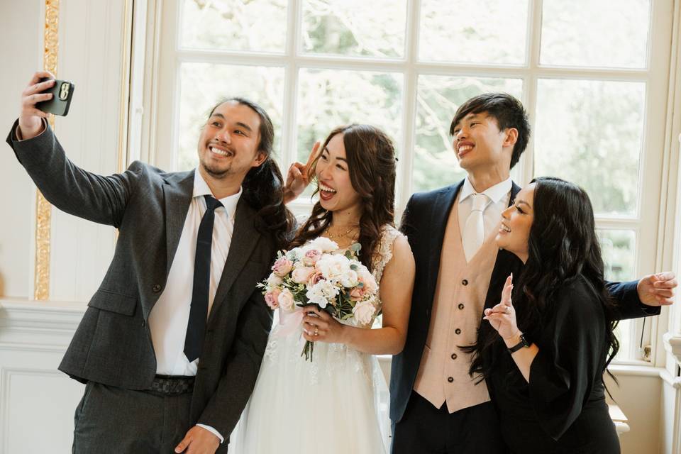 Bride, groom and friends