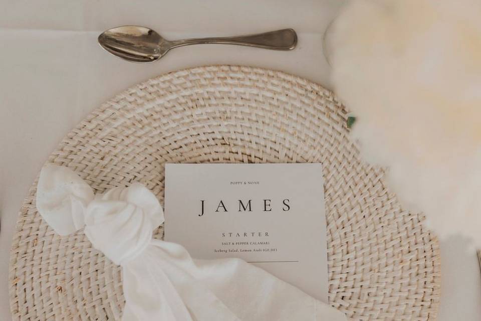 Placemat, napkin and menu