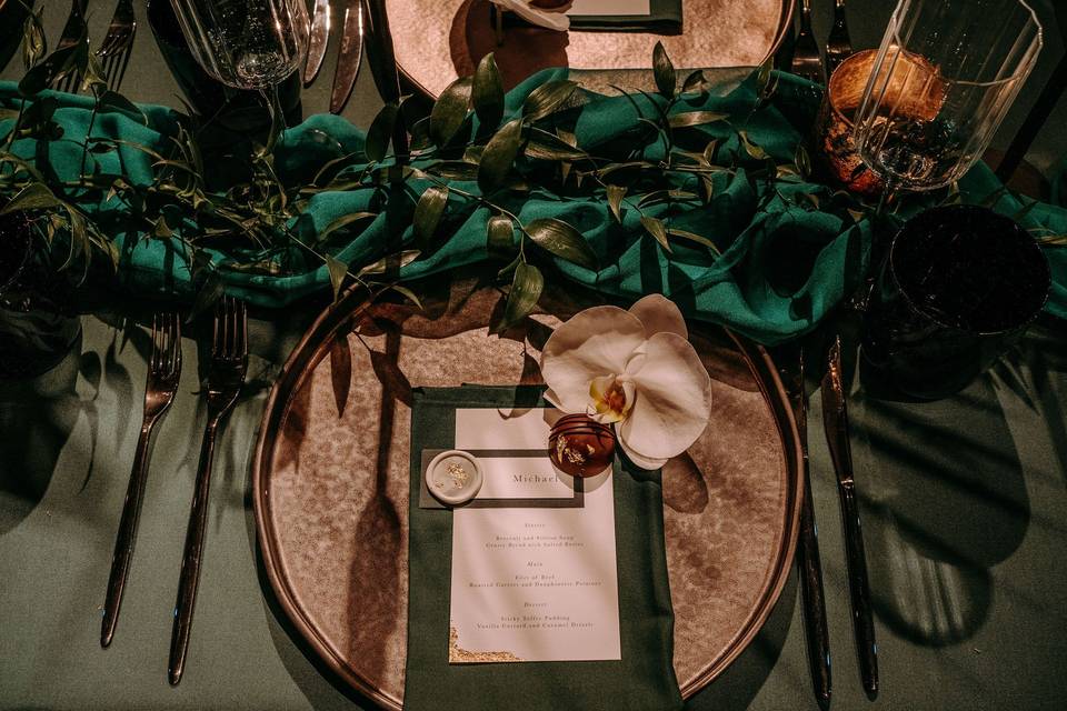 Forest green table linen