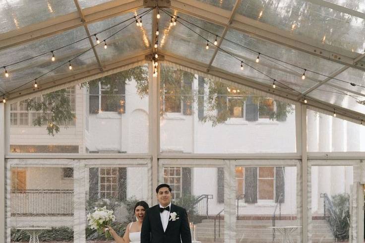 Couple marriage in marquee