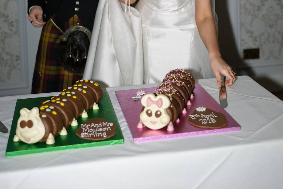 Caterpillar cake cutting