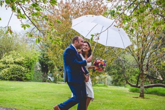 Bride and groom walking