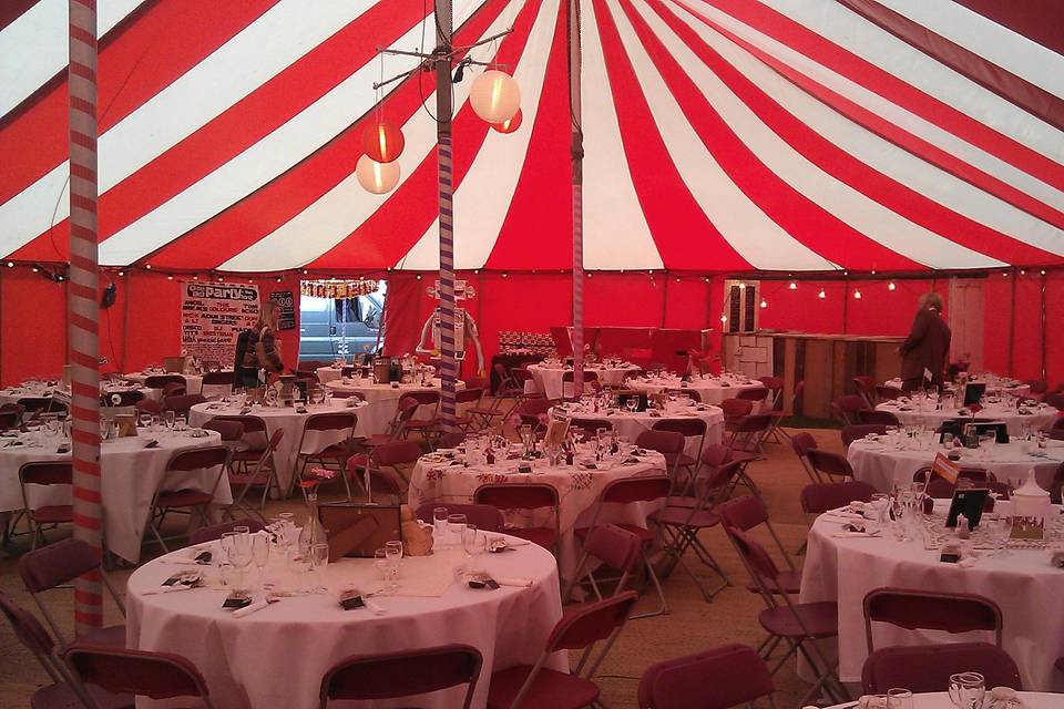 Candy striped bell tent hire