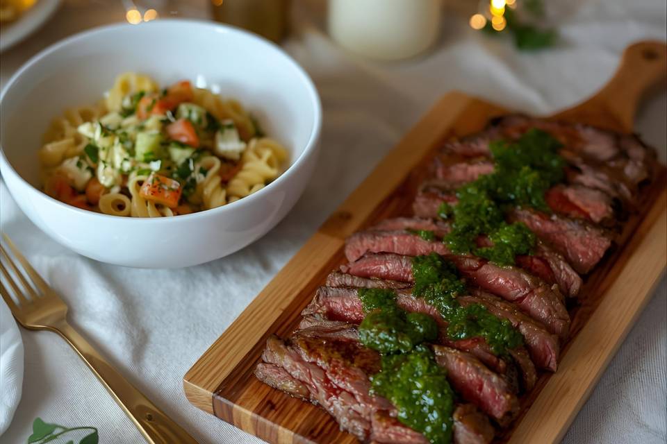 Salad & Steak on table