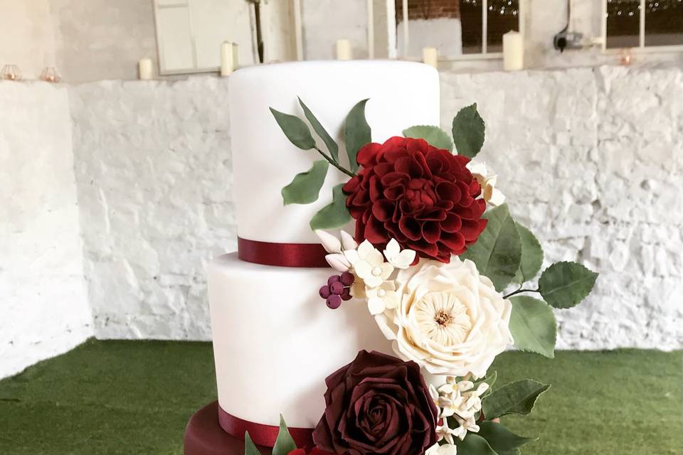 Deep red with sugar flowers