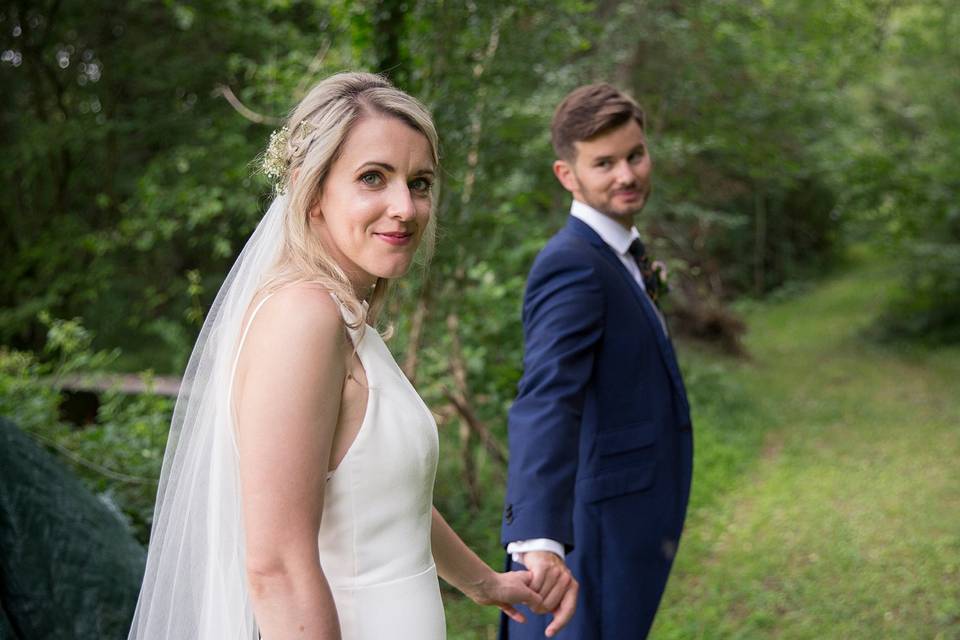 Bride and groom walking