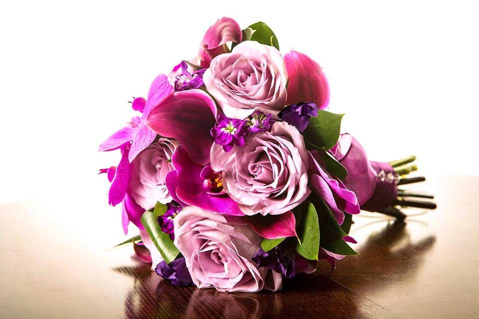 Fuschia and purple bridal bouq