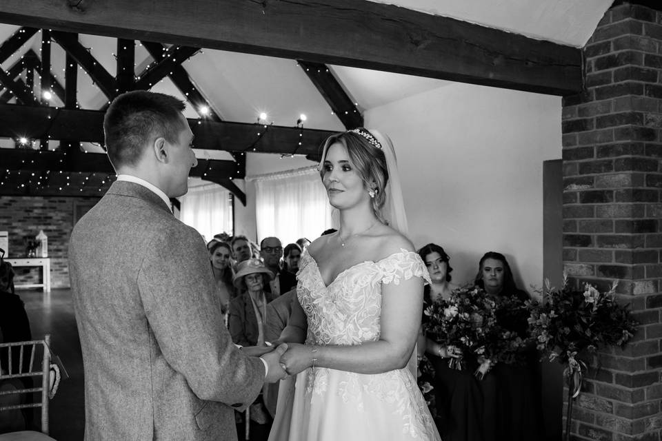 Bride and groom at alter