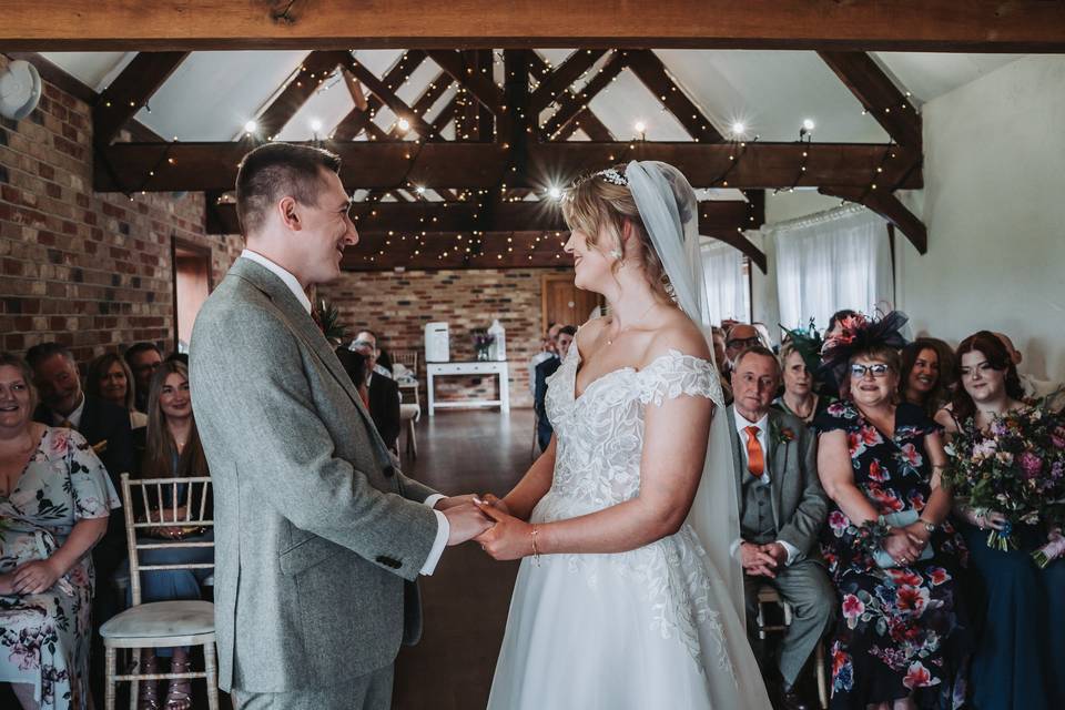 Bride and groom at alter