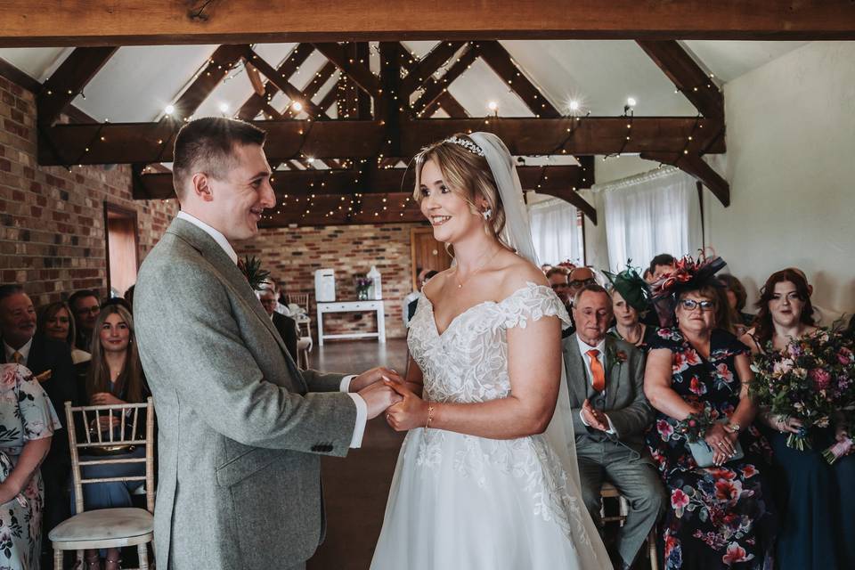 Bride and groom at alter