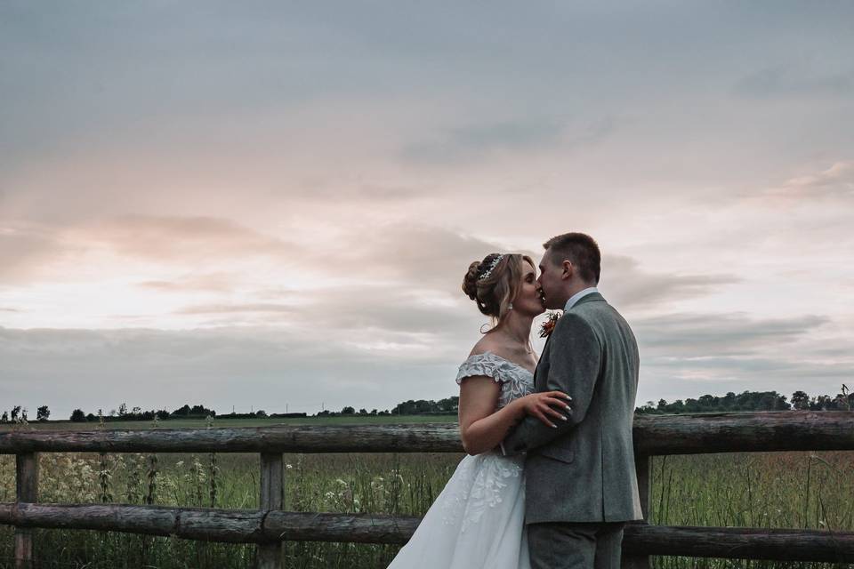 Sunset rustic wedding portrait