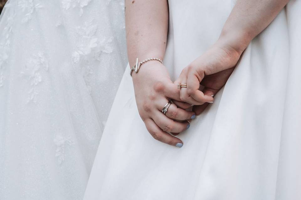 Brides holding hand & rings