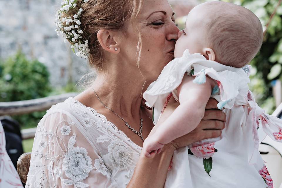 Bride with baby daughter