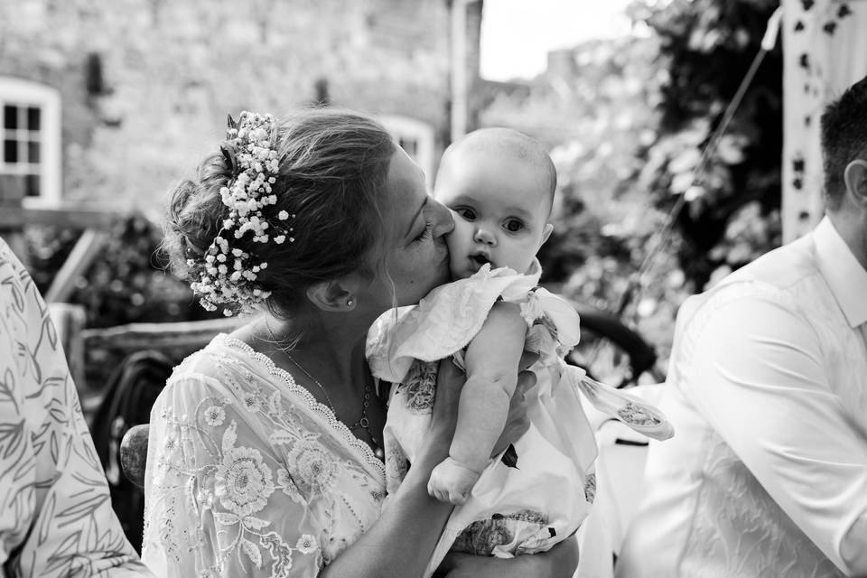 Bride with baby daughter