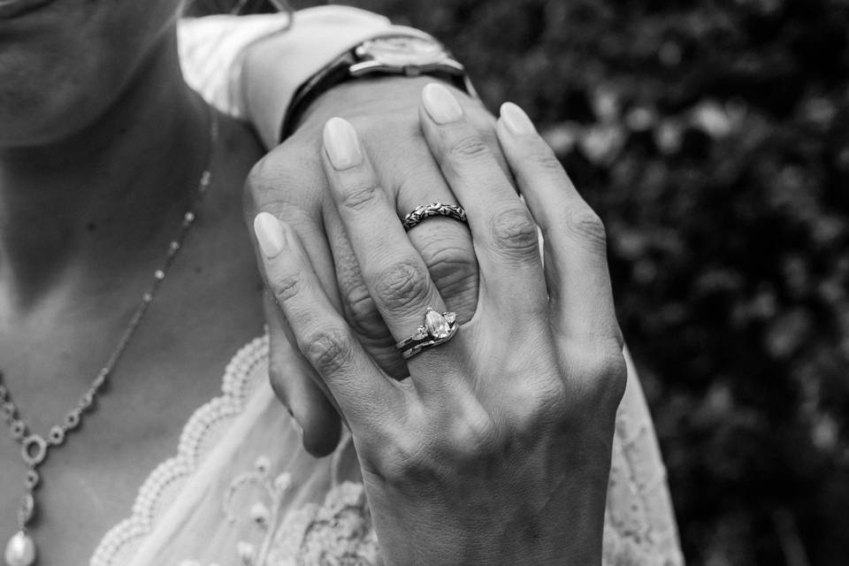 Wedding rings portrait b&w