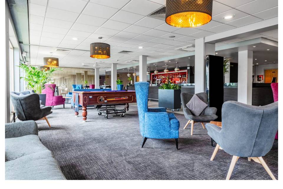 Lounge area with large bar