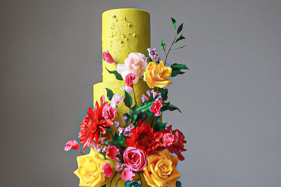 Vibrant floral wedding cake