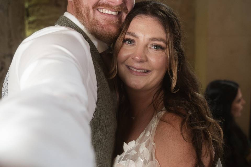 Selfie of a bride and groom