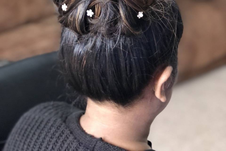 Curly high bun