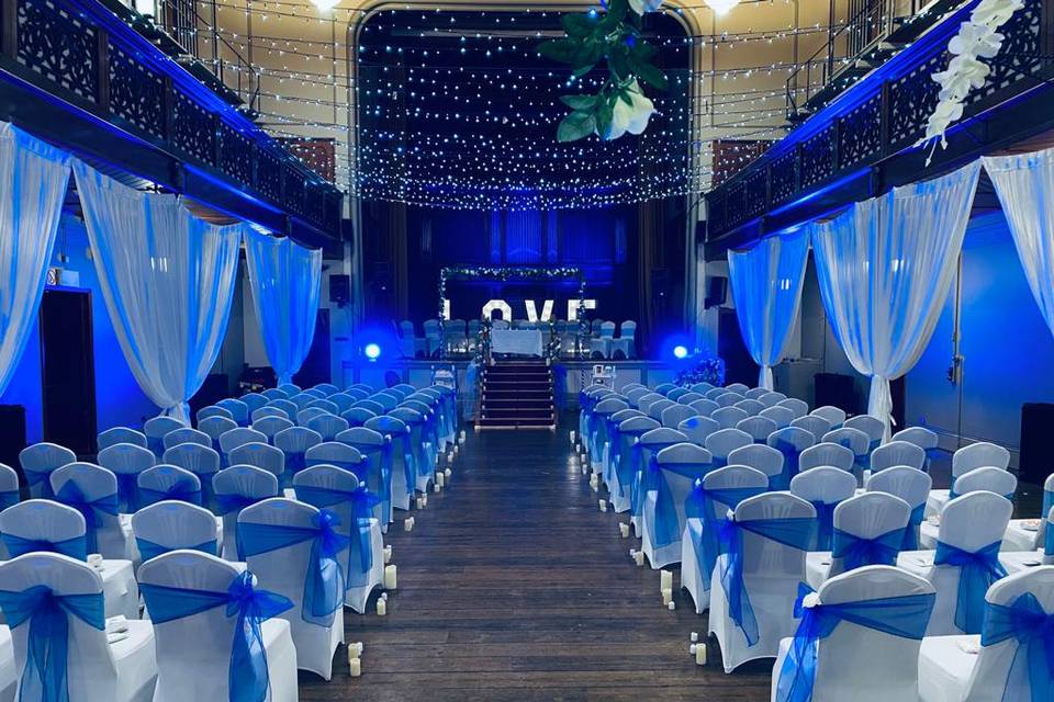 Blue sashes and lighting