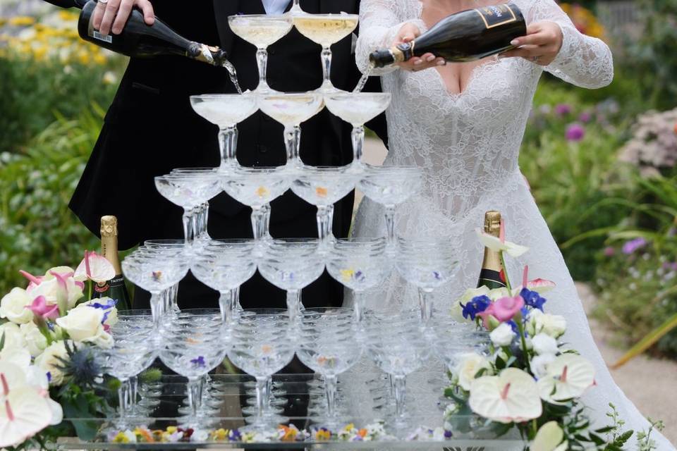 Outdoor champagne tower