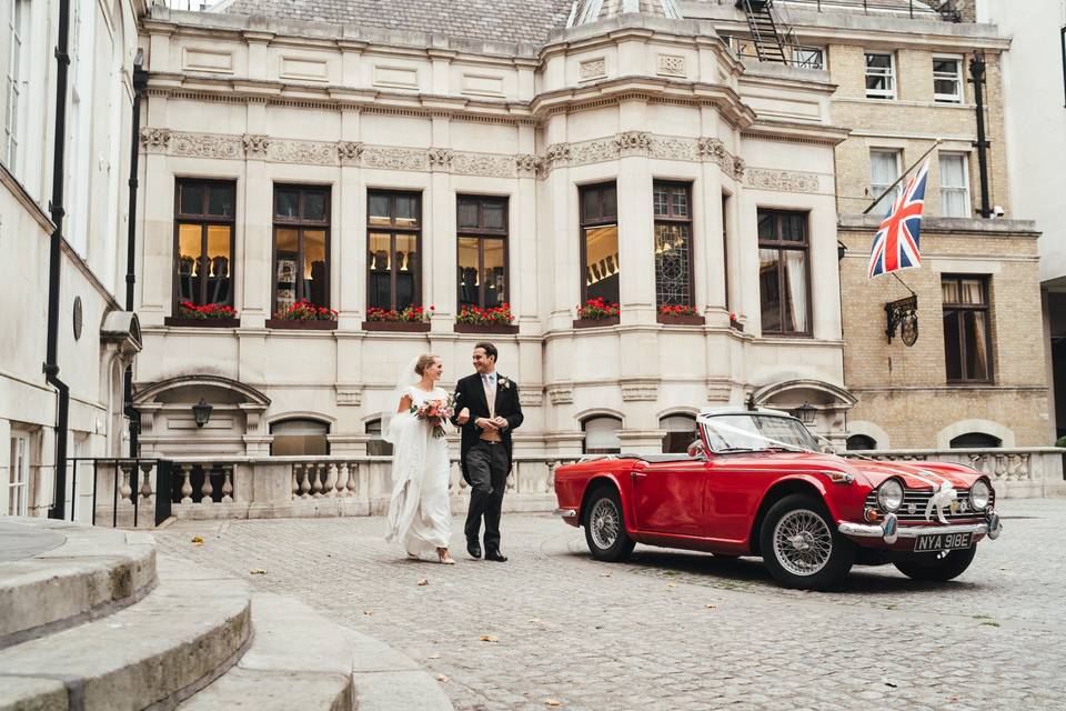 Courtyard with classic car