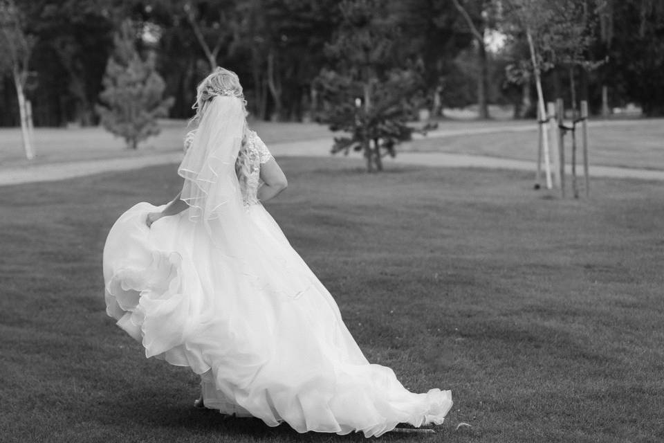 Bride running