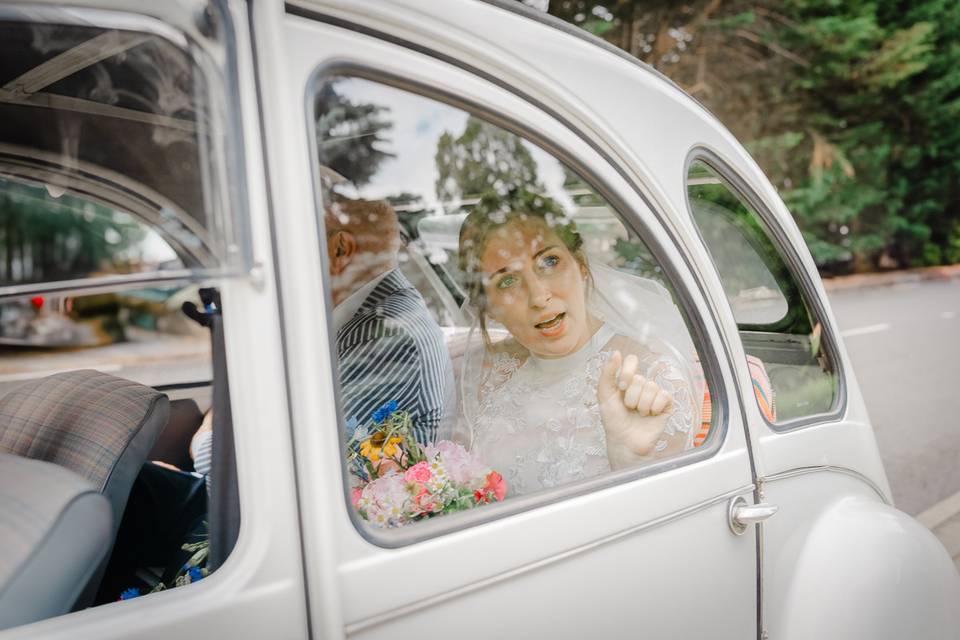 Bride in her classic Beatle