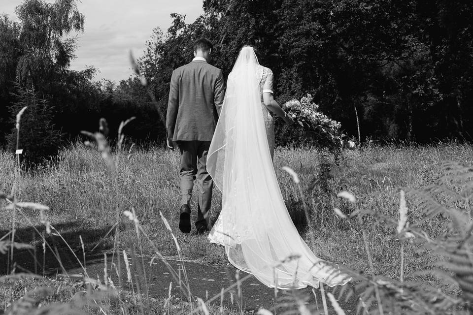 Bride and groom in B&W