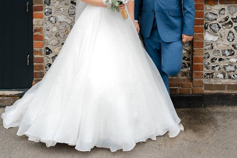 Bride and groom laughing