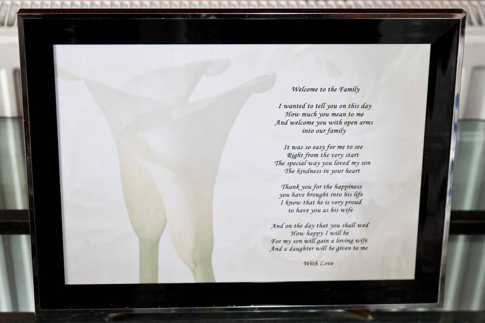 A keepsake poem that welcomed a bride into the family